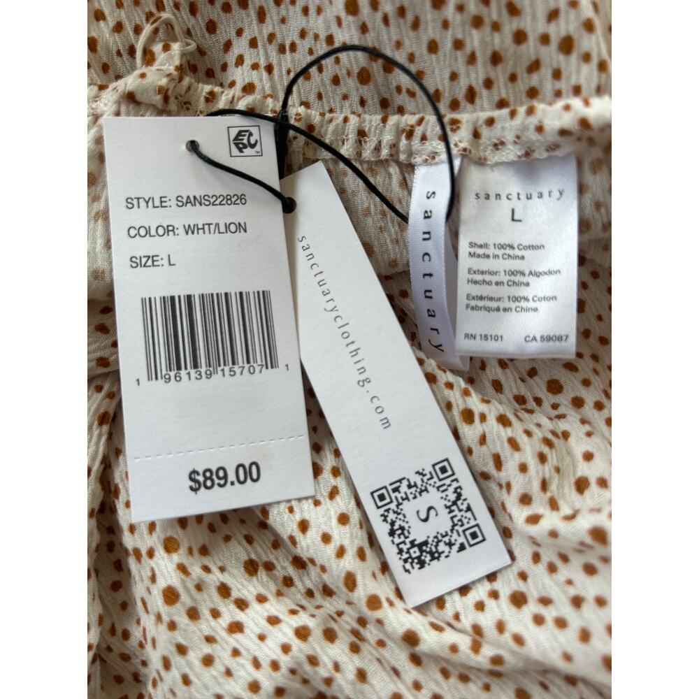 Sanctuary Swim Coverup Dress Womens Large‎ White Brown Strappy 100% Cotton NWT - Picture 12 of 13